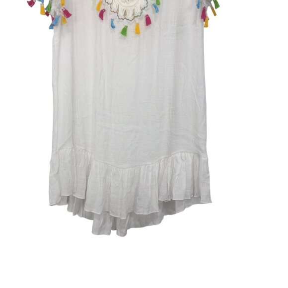 Ten Design White Crochet Tassel Coverup Dress SZ S Colorful Fringe Semi Sheer - Picture 11 of 12